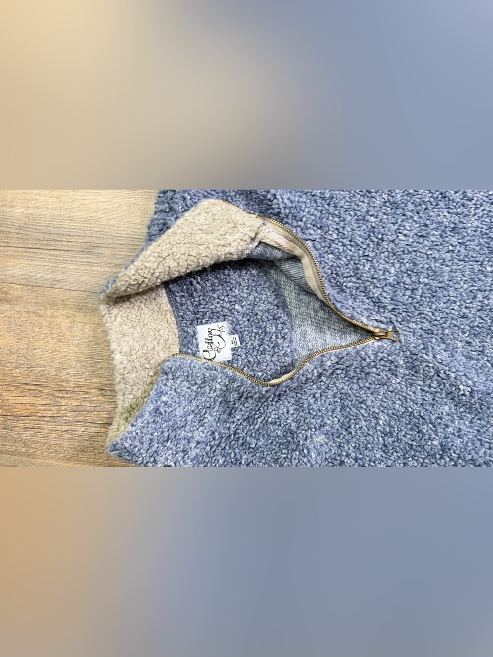 Cozy Half-Zip Sherpa Pullover in Heather Blue